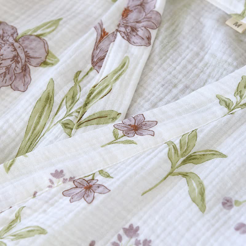Violet Floral Cotton Kimono Robe - image 4