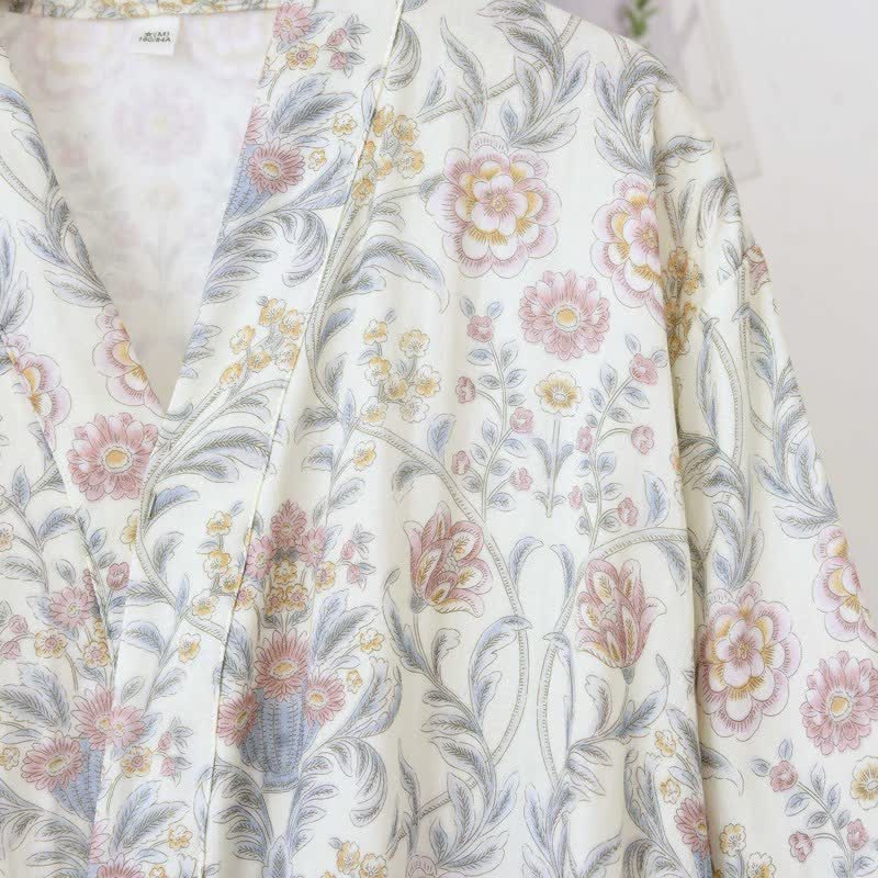 Floral Cotton Gauze Kimono Robe with Pocket - image 6