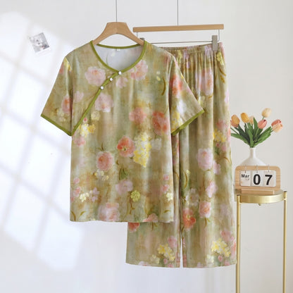 Botanical Padded Rayon Capri Pajama Set - Green - 2XL - image 0