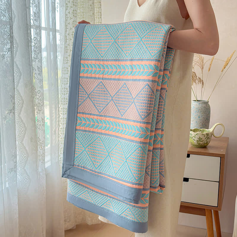 Geometric Wheat 3-Layer Muslin Cotton Quilt - image 8