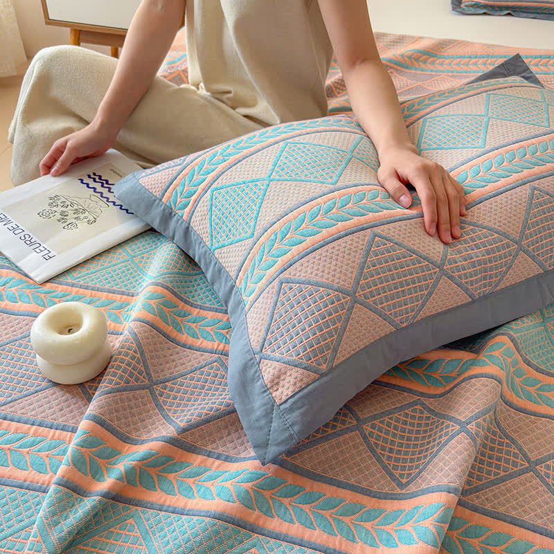 Geometric Wheat 3-Layer Muslin Cotton Quilt - image 9