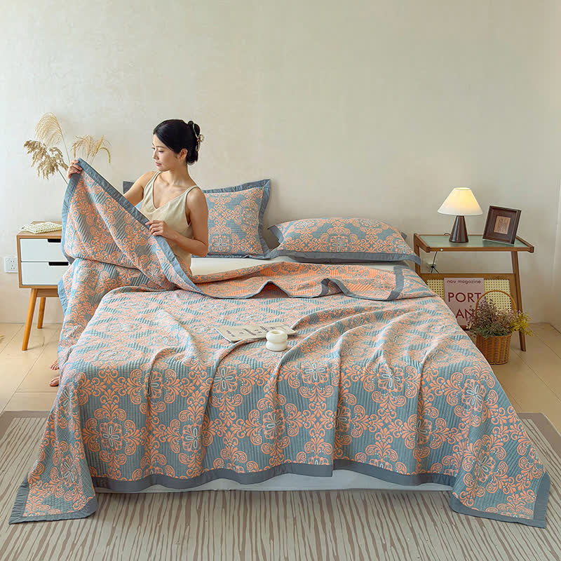 Vintage 3-Layer Muslin Cotton Bedspread Quilt - image 1