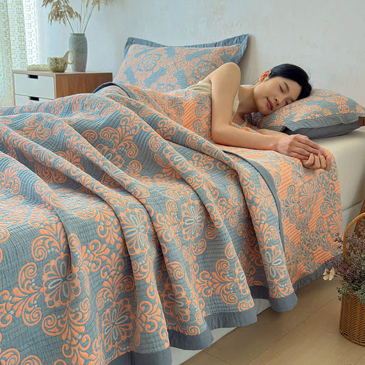 Vintage 3-Layer Muslin Cotton Bedspread Quilt - 2PCS Pillowcases - 19" x 29" - image 0