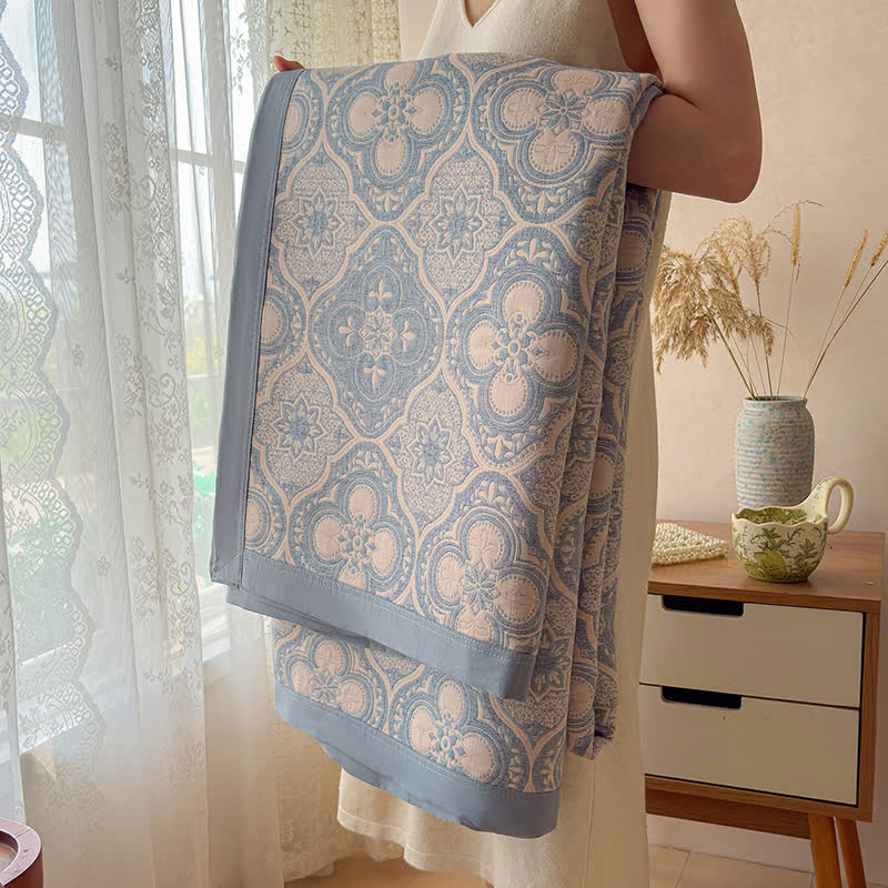 Milanese Medallion Tile Cotton Gauze Bedspread Quilt - image 10