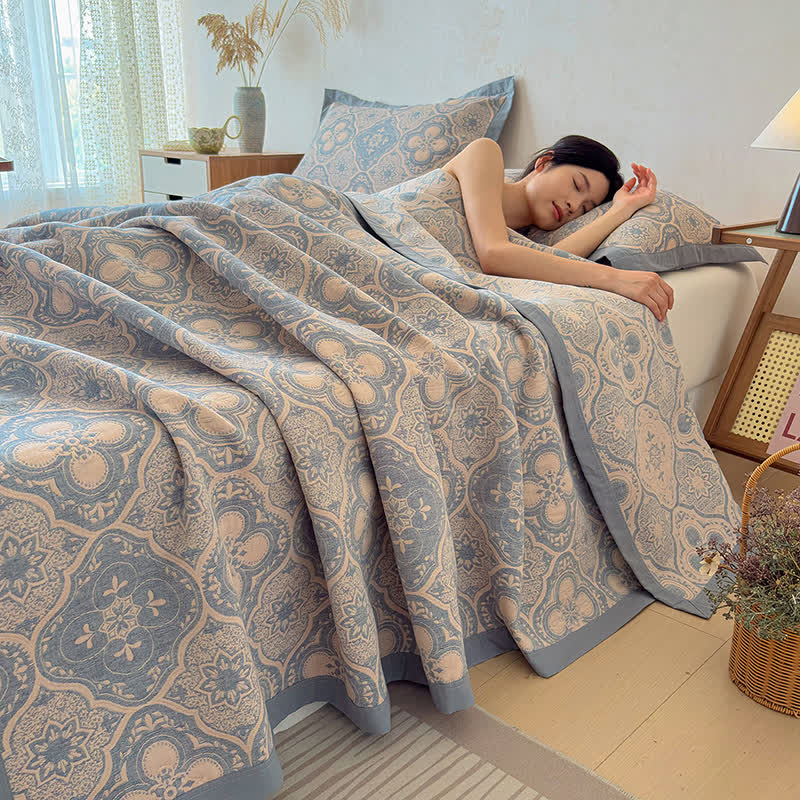 Milanese Medallion Tile Cotton Gauze Bedspread Quilt - 2PCS Pillowcases - 19" x 29" - image 0