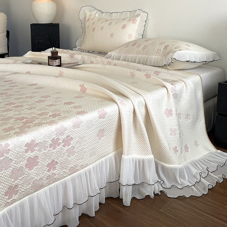 Ruffled Floral Jacquard Bedspread Set - image 1