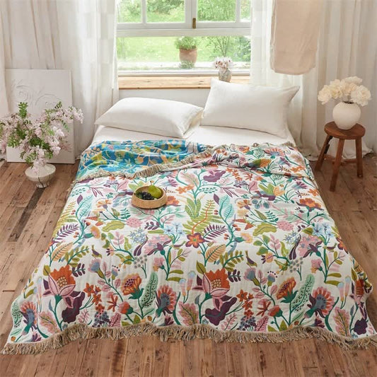 Botanical Garden Cotton Gauze Quilt Blanket - Tassel Edge - King - image 0