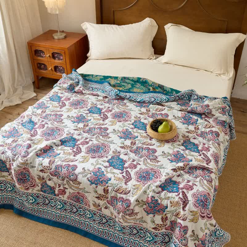 Vintage Bohemian Floral Cotton Quilt Blanket - image 4