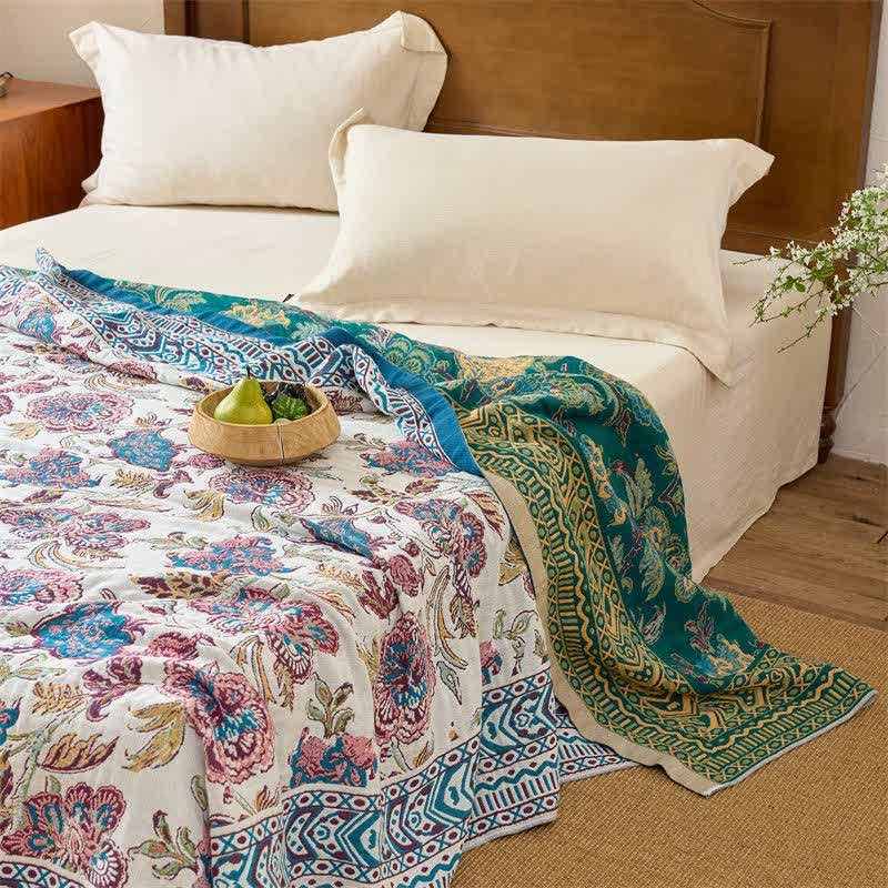 Vintage Bohemian Floral Cotton Quilt Blanket - image 5