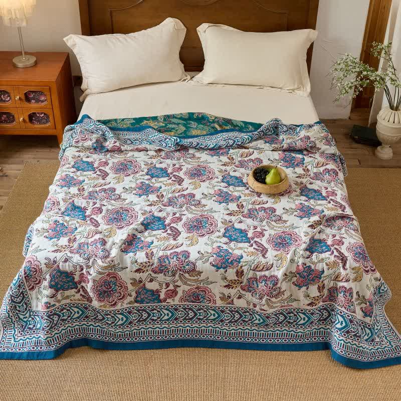 Vintage Bohemian Floral Cotton Quilt Blanket - King - image 0