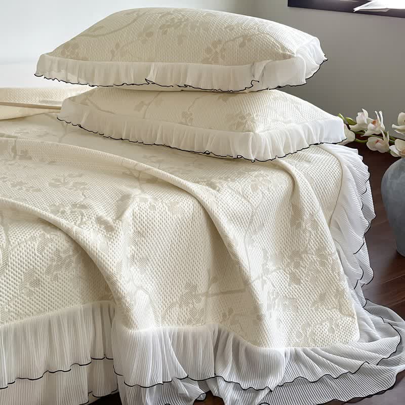 Ruffled Floral & Branch Bedspread Set - image 5