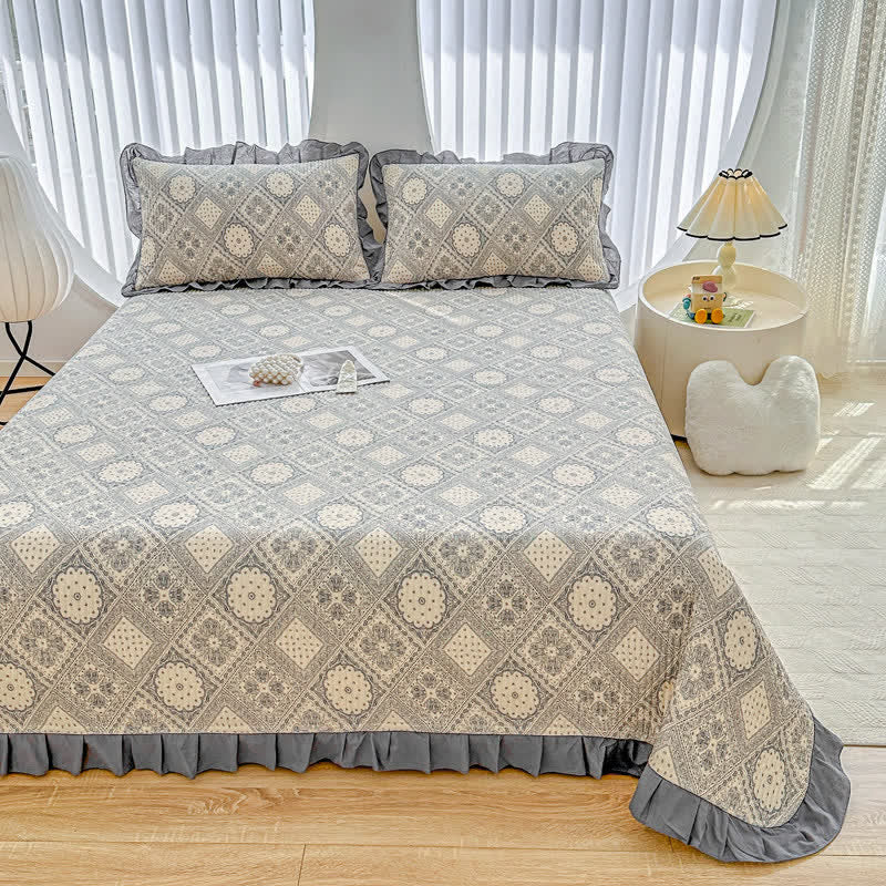 Ruffled Vintage Geometric Twill Cotton Coverlet - 2PCS Pillowcases - 19" x 29" - image 0