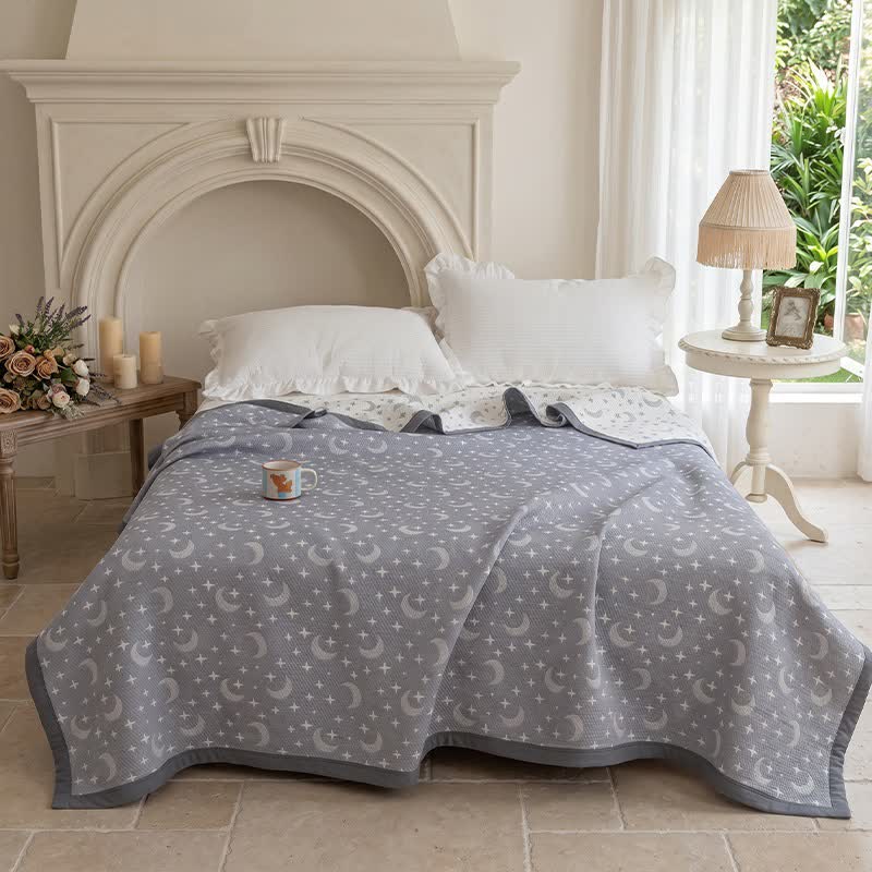 Reversible Moon & Star Cotton Quilt - 2PCS Pillow Towels - 20" x 31" - image 0
