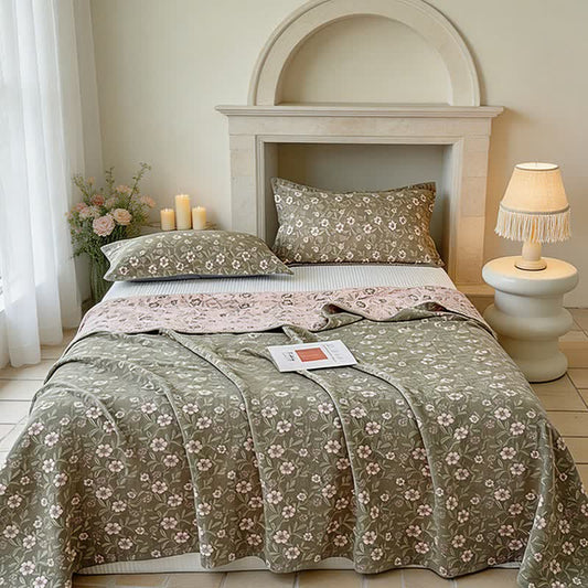 Reversible Rustic Flower Jacquard Cotton Quilt - Green - 2PCS Pillowcases - 19" x 29" - image 0
