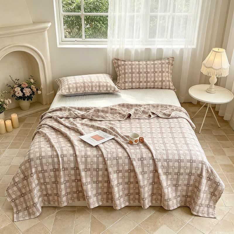 Flower & Plaid Jacquard Cotton Quilt - 2PCS Pillowcases - 19" x 29" - image 0