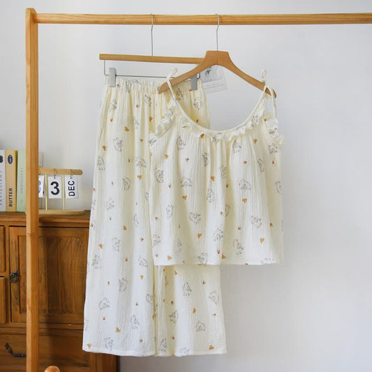 Ruffled Horse Cotton Gauze Cami Pajamas - Beige - XL - image 0