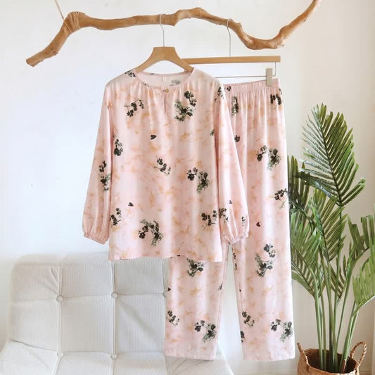 Pastoral Floral Long Sleeve Women's Pajamas - Pink - XXL - image 0