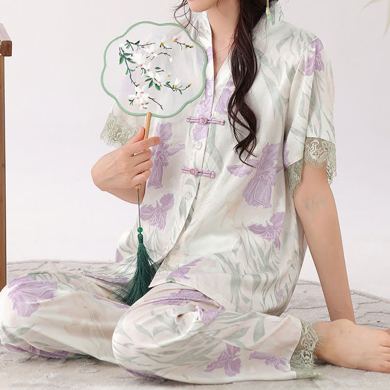 Floral Mandarin Collar Women's Loungewear Set - image 2