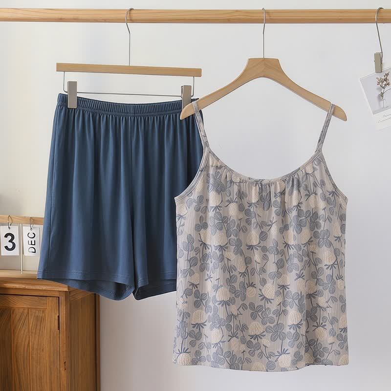 Vintage Floral Modal Cami Pajama Set - Blue - 2XL - image 0