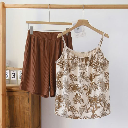 Tropical Palm Print Modal Cami Pajamas - Brown - 2XL - image 0