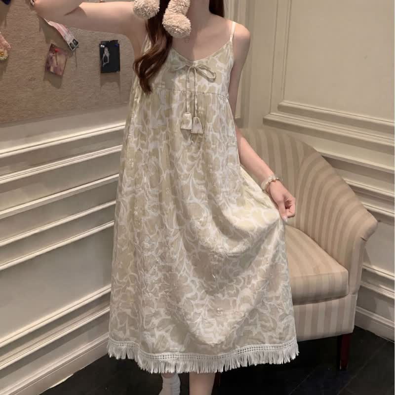 Cream Floral Tassel Sleep Dress - image 7