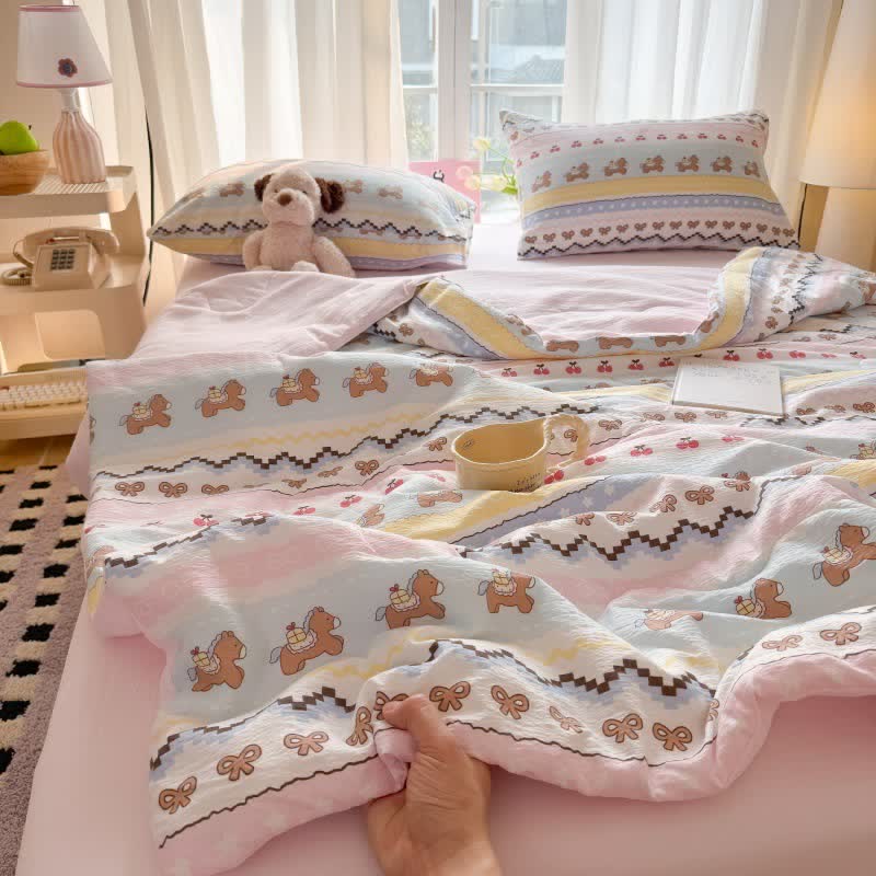 Pink Bow Bear Washed Cotton Bedding Set - image 3