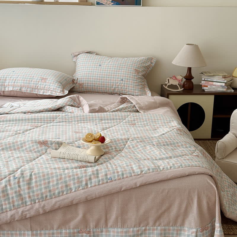 Washed Cotton Pastel Plaid Bedding Set - image 1