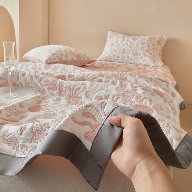 Pink Ocean Life Reversible Quilt Set - image 14