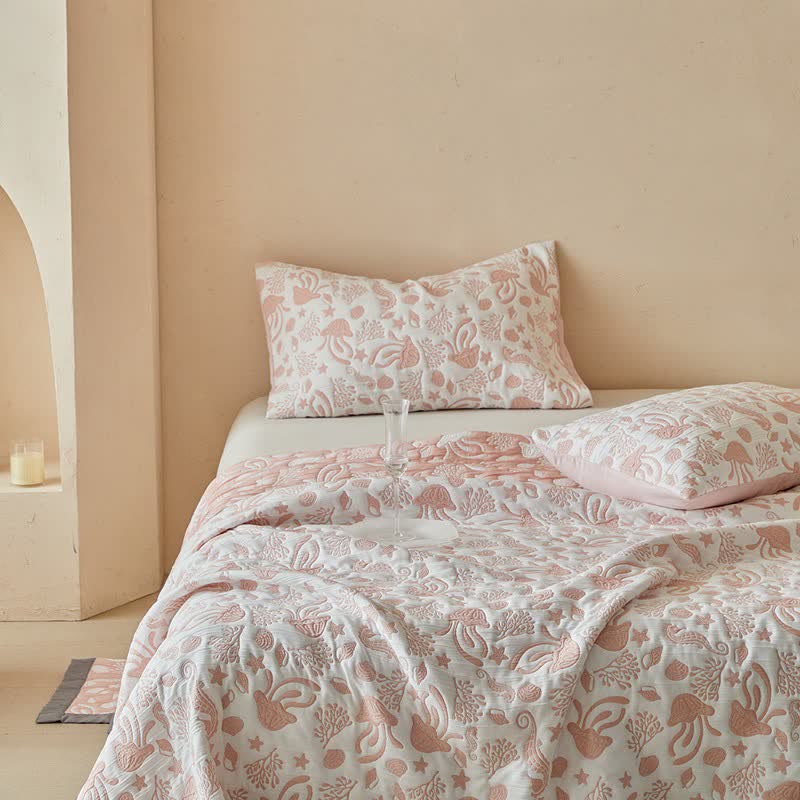 Pink Ocean Life Reversible Quilt Set - image 10