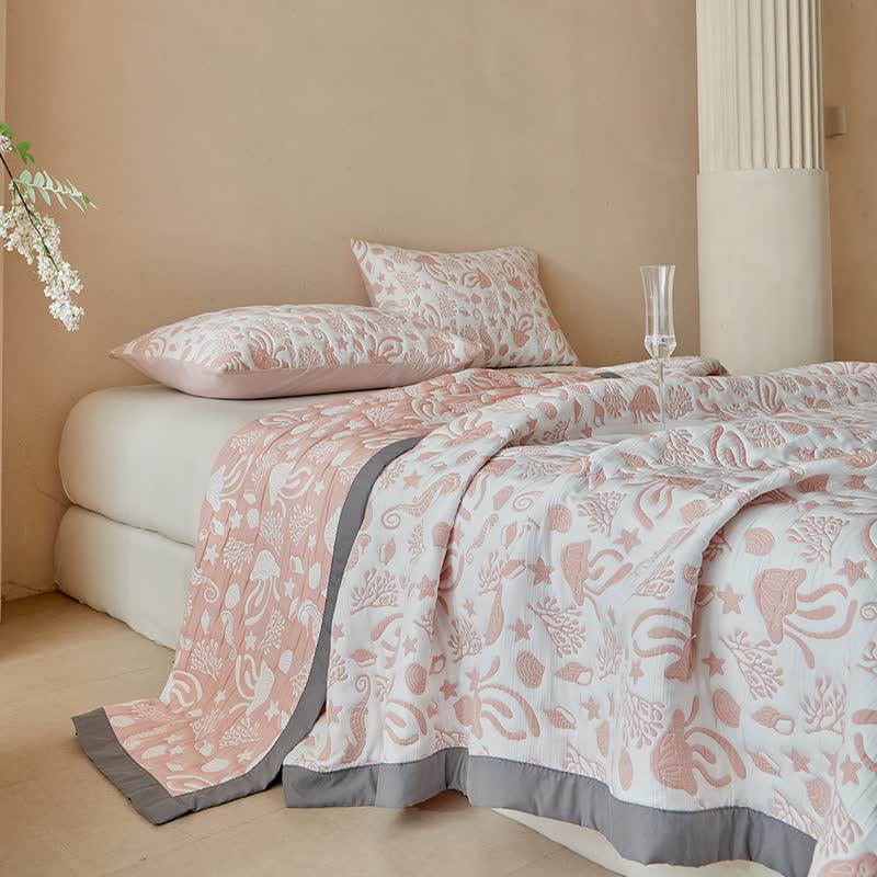 Pink Ocean Life Reversible Quilt Set - image 4