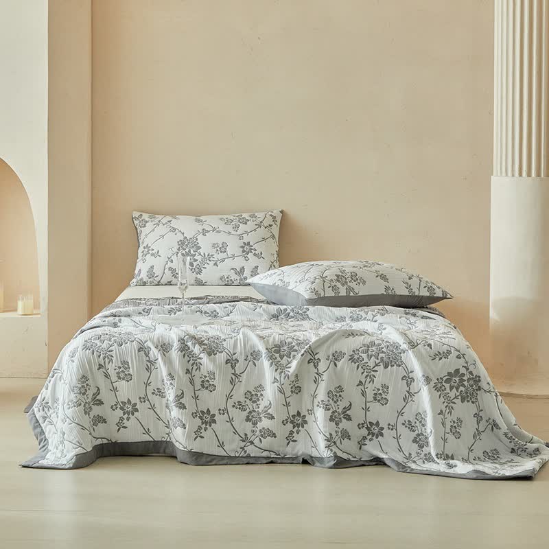 Branch & Floral Reversible Quilt Set - image 1