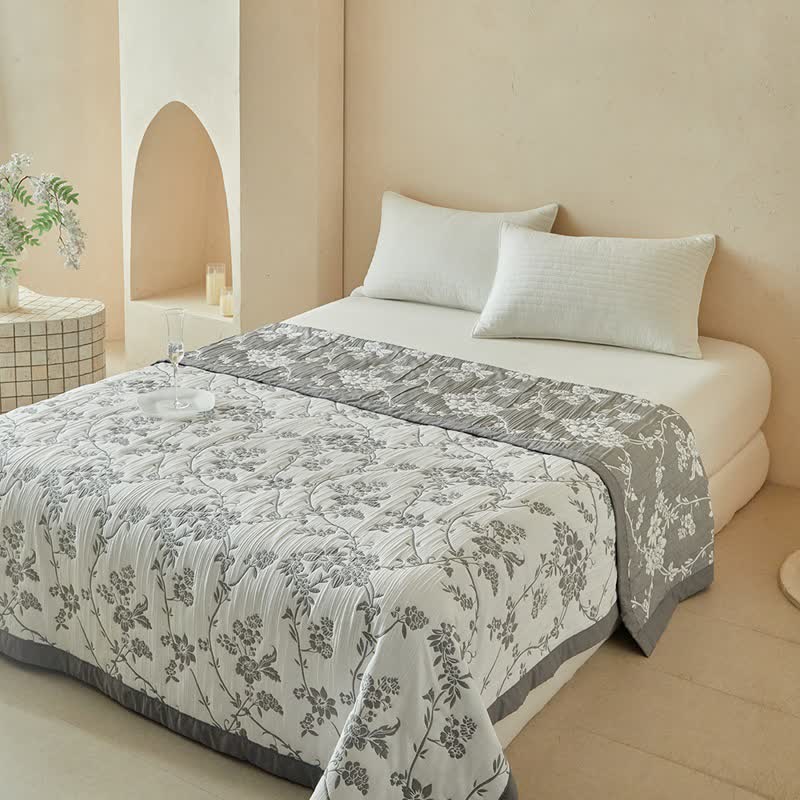 Branch & Floral Reversible Quilt Set - image 6