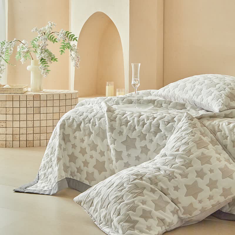 Neutral Star Pattern Reversible Quilt Set - image 16