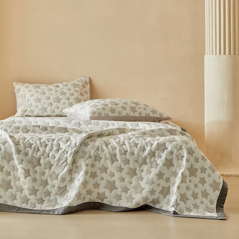 Neutral Star Pattern Reversible Quilt Set - image 7