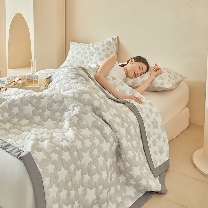 Neutral Star Pattern Reversible Quilt Set - image 11