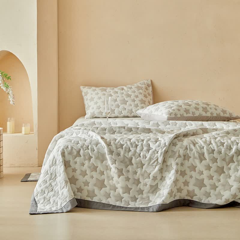 Neutral Star Pattern Reversible Quilt Set - image 5