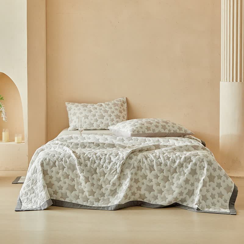 Neutral Star Pattern Reversible Quilt Set - image 1