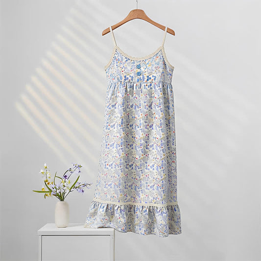 Blue Floral Sleeveless Ruffle Nightdress - Blue - XXL - image 0
