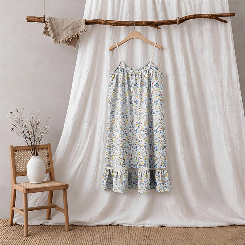 Blue Floral Sleeveless Ruffle Nightdress - image 6