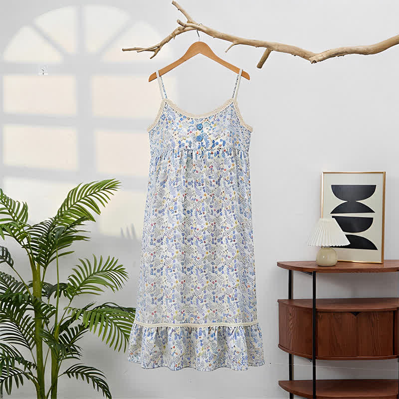 Blue Floral Sleeveless Ruffle Nightdress - image 3
