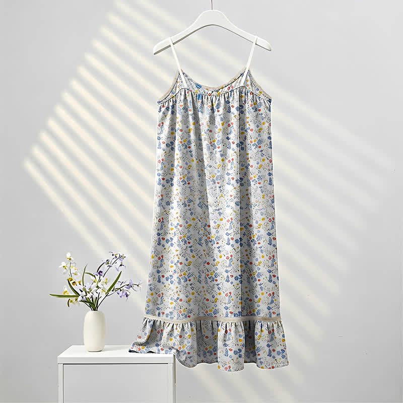 Blue Floral Sleeveless Ruffle Nightdress - image 2