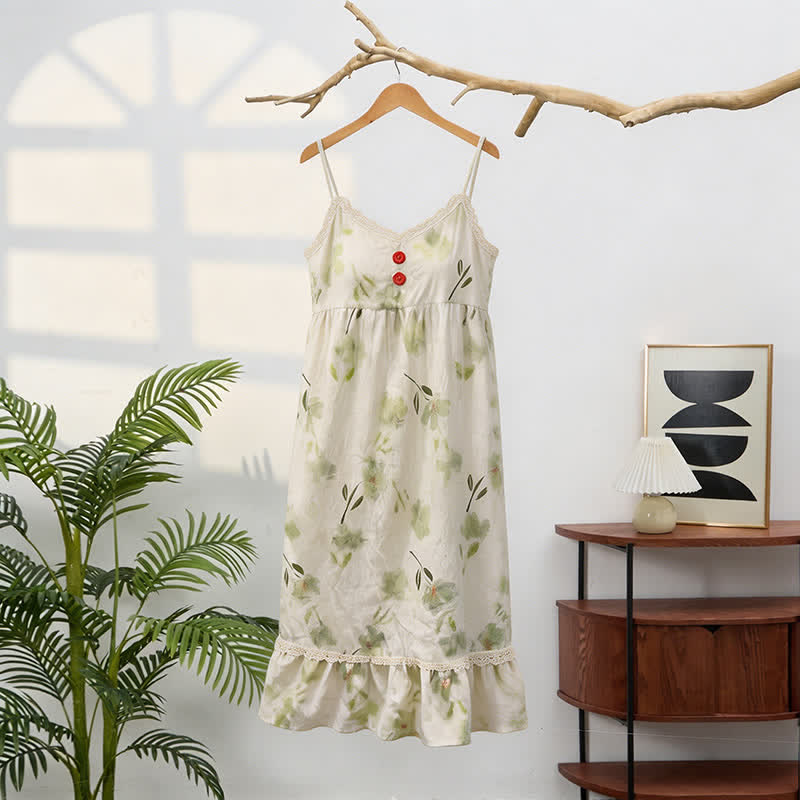 Botanical Floral Ruffle Sleeveless Loungewear Dress - image 3