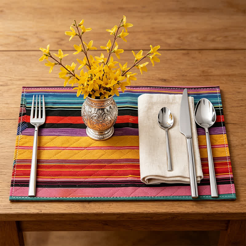 Color Stripe Farmhouse Linen Placemats - Corlorful - 12" × 18" - 8PCS - image 0