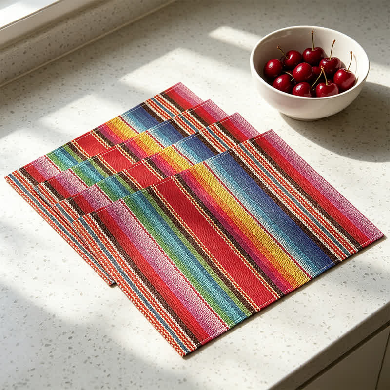 Nordic Multicolor Stripe Linen Placemats - Colorful - 12" × 18" - 8PCS - image 0