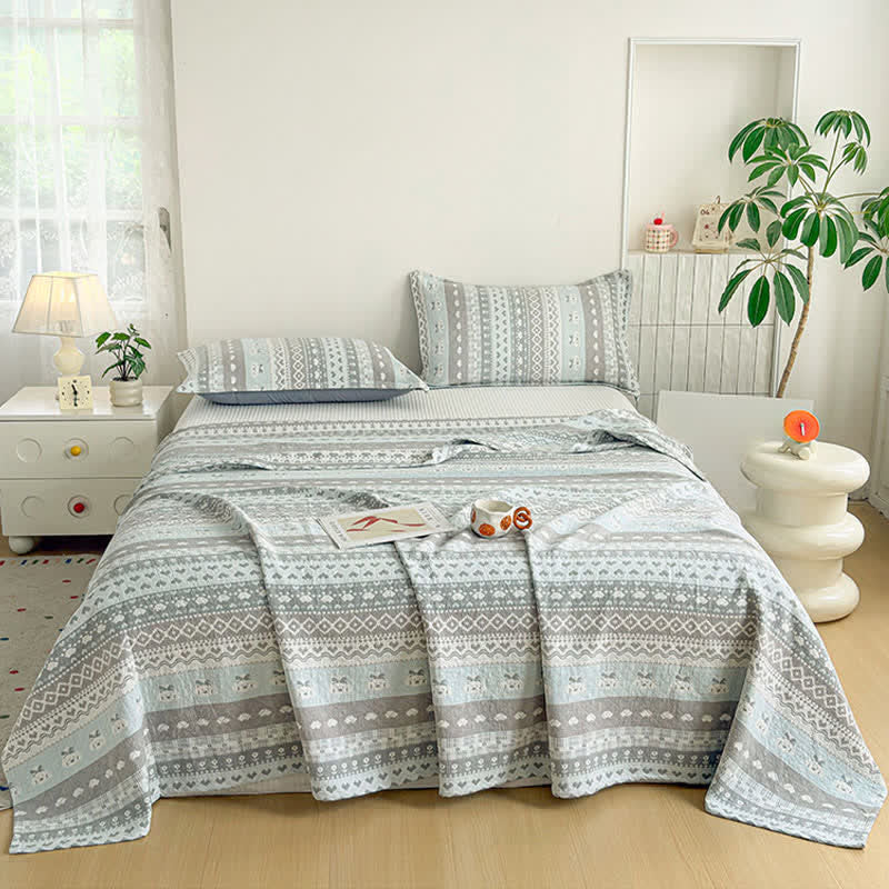 Fair Isle Style Cotton Gauze Quilt - Gray - 2PCS Pillow Towels - 20" x 31" - image 0