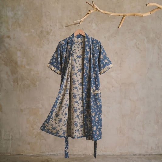 Ownkoti Indigo Blue Vintage Floral Kimono Robe - XL - image 0