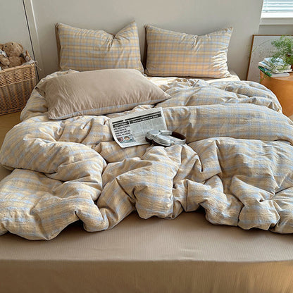 Modern Stripe Washed Cotton Bedding Set - Blue & Brown - King - Fitted Sheet - image 0