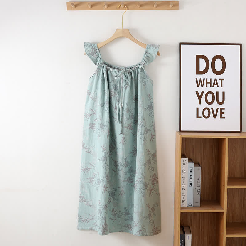 Bamboo Ruffled Strap Cotton Cami Nightgown - Blue - One Size - image 7