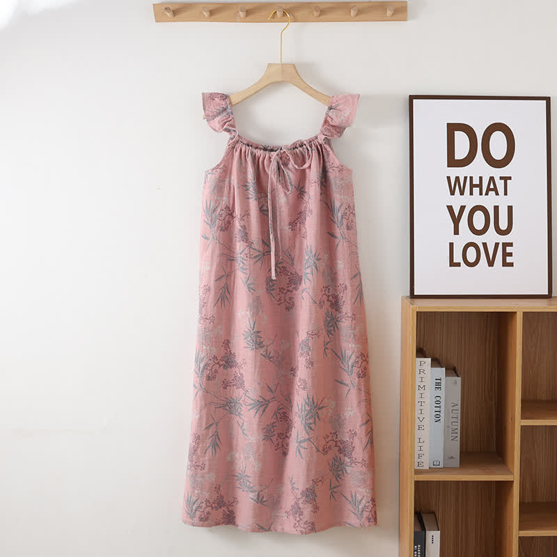 Bamboo Ruffled Strap Cotton Cami Nightgown - Pink - One Size - image 2