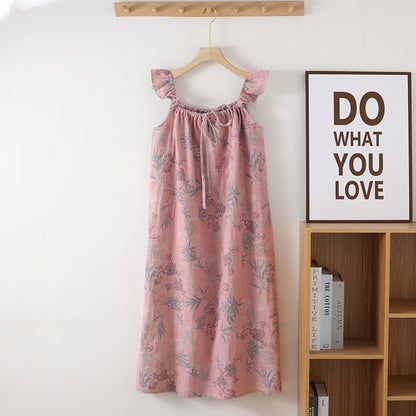 Bamboo Ruffled Strap Cotton Cami Nightgown - Pink - One Size - image 2